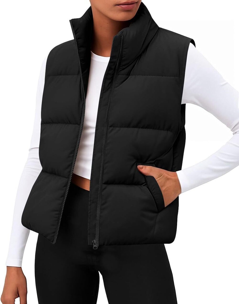 Women Puffer Vest Cropped Winter Outerwear Warm Coat (M)